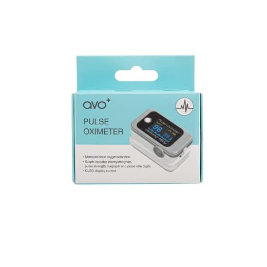 AVO + Pulsoximeter grå, syremätare för hela familjen, hjärtbalk, 15 timmars batteritid, har ett larm och OLED-skärm
