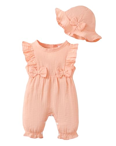 Image of SUNNY PIGGY Newborn Baby Girl Clothes Baby Girl One Piece Romper Fall Winter Long Sleeve with Hat Sets Cute Infant Outfits