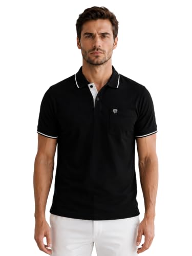 Image of Lux Cozi Men's T-Shirt with Chest Pocket | Polo T-Shirt for Man | Plain Casual Stylish | Half Sleeve| Cotton Blend Collar Polo T-Shirts for Men