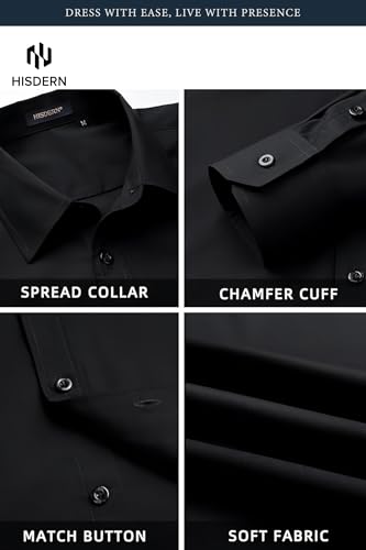 Image of HISDERN Mens Business Dress Shirts Long Sleeve Casual Button Down Shirt Formal Inner Collar Contrast Shirt for Men Wedding