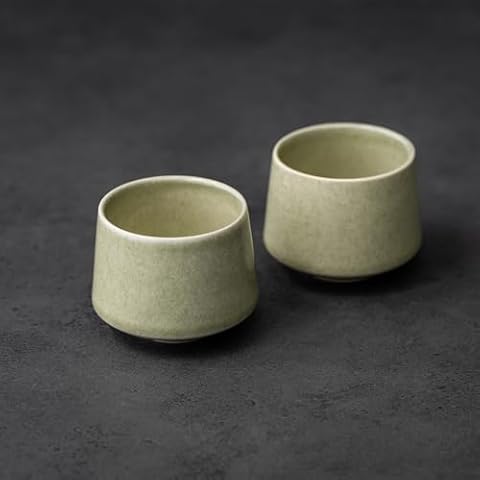 TANG PIN Matcha Cup Set, Ceramic Tea Cups, Japanese Matcha Cup, Chinese Kung Fu Teacup, Perfect for Matcha, Cappuccino, Sake, 6.8 OZ (Set of 2) - Unique Matcha Glaze Color Cover