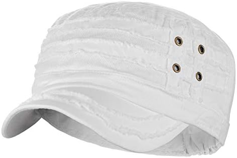 D&Y Unisex Cotton Distressed Layered Frayed Cadet Military Cap, White