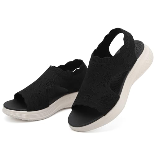 NINIKUA Womens Orthopedic Sandals Ladies Arch Support Walking Sandals with Comfortable Plantar Fasciitis Open Toe Slip On Sport Athletic Sandals by NINIKUA - Used condition - US$16.98