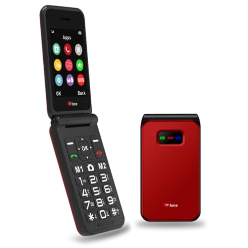 TTfone TT760 hopfällbar telefon 4G med stora knappar för seniorer och nödsamtalsknapp – upplåst grundläggande mobiltelefon (röd, med USB-kabel)