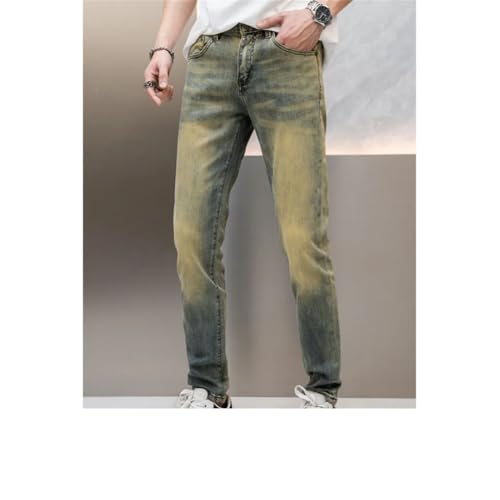 Men's Retro Worn Jeans Stretch Slim Street Trousers3