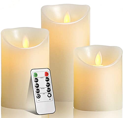 Image of LTETTES Flameless LED Pillar Candles | Flickering Flame Effect with Realistic Faux Wick | Battery Operated with Remote Control | Elegant Home Decor | Set of 3 | Sizes: 3 inchx4 inch, 3 inchx5 inch, 3 inchx6 inch