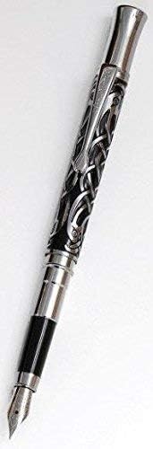 Miniatura 2 de Pluma estilográfica grabada en diseño de pájaros celtas en colores negro y plateado