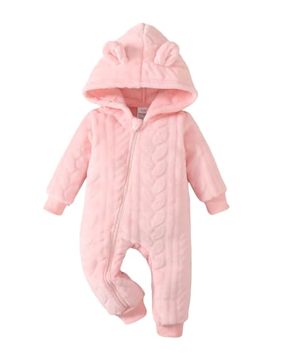 Image of Saeaby Newborn Baby Girl Boy Clothes Fall Winter Infant Long Sleeve Fleece Jumpsuit Romper Hooded Baby Snowsuit Bear Outfit