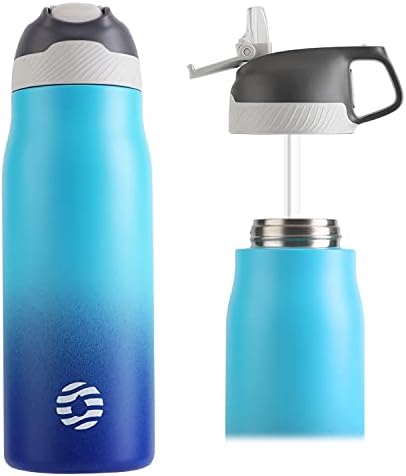 FEIJIAN Vacuum Insulated Metal Water Bottle, Standard Mouth Flask, 316 Stainless Steel Water Bottle with Straw, BPA Free Leakproof Reusable Thermos Flask for Work, Travel, SportsPINK