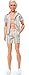 Barbie The Movie Ken Doll Wearing Pastel Pink and Green Striped Beach Matching Set with Surfboard and White Sneakers