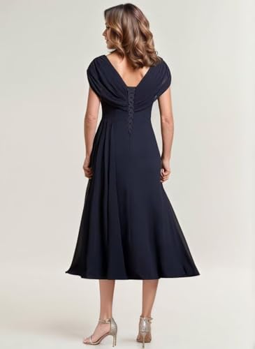 Women's Mother of The Bride Dresses Tea Length Pleated Chiffon Formal Evening Dress Party Gowns for Women PS0194