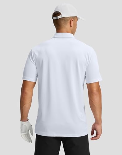 Men's Golf Shirts Dry Fit Moisture Wicking Performance Short Sleeve Collared Polo Shirts for Casual Tennis Bussiness (White, L) - 3