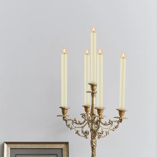 Image of YOROXRG 24 Pack LED Flameless Taper Candles with Timer, Dripless Fake Candlesticks with 3D Flickering Flame, 9.6 Inches White Window Candle for Fireplace Christmas Halloween(Ivory)