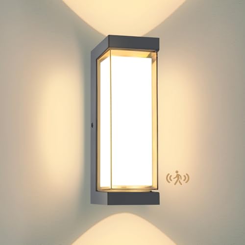 YindaLux Lampa zewnętrzna 24 W z czujnikiem ruchu antracytowa, IP65 3000 lm, lampa ścienna do wewnątrz/na zewnątrz, 3000 K Nowoczesna lampa zewnętrzna, aluminiowa lampa ścienna do wejścia