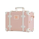 Unitravel 12inch Vintage Carry on Suitcase PU Leather Train Case with Combination Lock for Women (Embossed Pink)