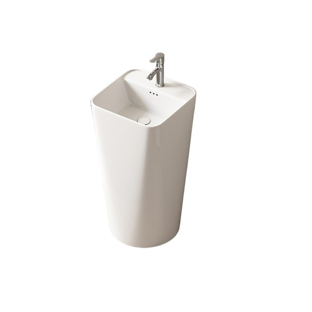 Pedestal Sink White Porcelain Pedestal Sink Combo with Silver Faucet and Drain Kit for Bathroom