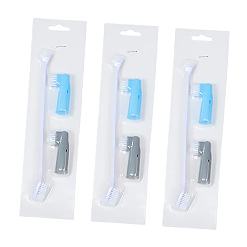 Yardwe Pet Cat Dog Toothbrush Set 3 Double-Head Brush 6 Finger Brush for Easy Oral