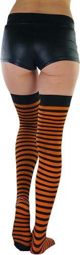 Image of ToBeInStyle Women's Opaque Hosiery Thin Striped Thigh High Long Stocking