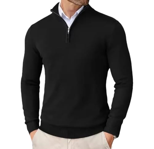 Men’S Slim Fit Quarter Zip Mock Neck Pullover Sweater Knitted Streetwear Business Casual Tops