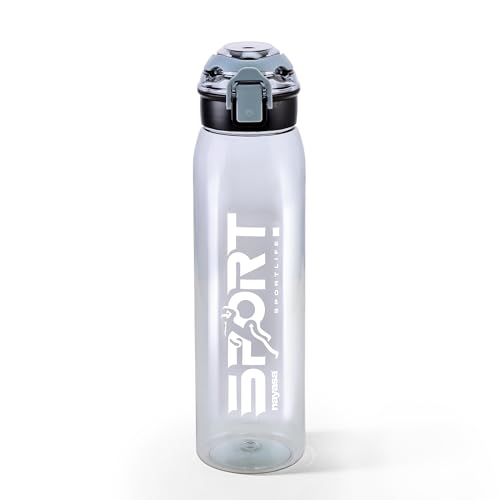 Image of Nayasa Turbine 1000 ml BPA Free Plastic Water Bottle | Leak Proof | Unbreakable | Wide Mouth with Scale | Sports Bottle | Black