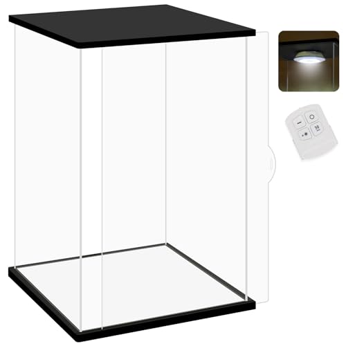 NONEMEY Clear Acrylic Display Case with Remote Control Light for Collectibles, Dustproof Model Showcase Organizer Box, Display Case for Collectibles (7.8x6x13.8inch,20x15x35cm) by NONEMEY - Used condition - US$22.29