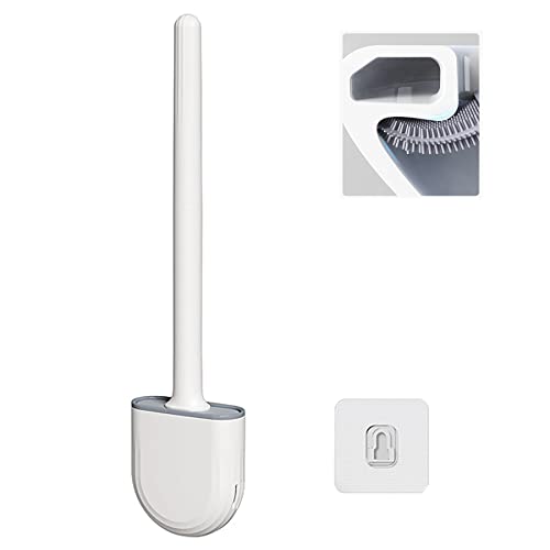 Image of Toilet Brushs-Silicone Toilet Brush with Non-Slip Long Handle Cleaner Brush, Bathroom Toilet Brush Holder Set,Silicone Brush Head Easily Clean Dead Corners, Wall Mounting