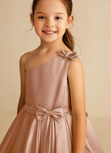 Girls One Shoulder Flower Girl Dress with Bow Knot Formal Dresses for Wedding Birthday Party4