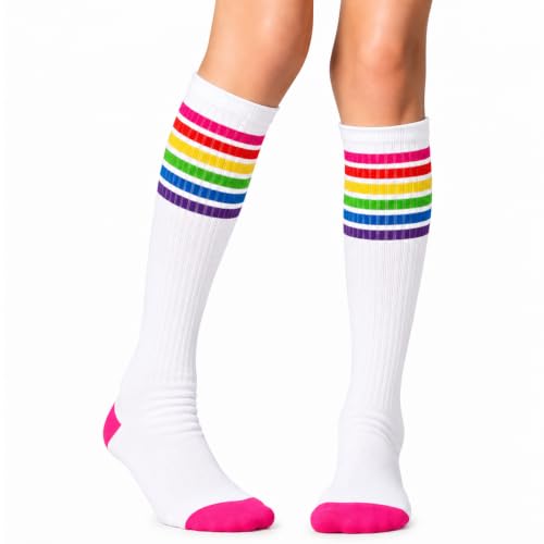 Chaussettes genoux enfants juDanzy rayures arc-en-ciel