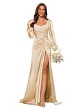 Dessiny Lantern Sleeves Champagne Mermaid Bridesmaid Dresses Champagne for Women 2025 Pleated Long Bridesmaid Dress with Slit US4