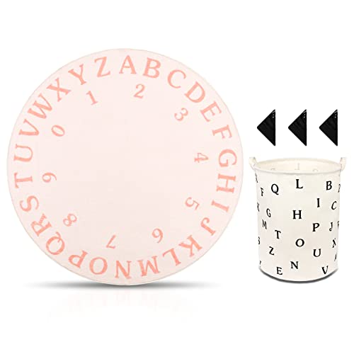 47 Inch Alphabet Round Rug Kids Bedroom Rug Large Carpet Nursery Playroom,4Ft Pink Circle Rugs With Storage Basket For Classroom Machine Washable, Fluffy Baby Play Mat Carpet #TOP8