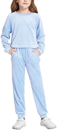 Arshiner Girls 2 Piece Outfits Kids Velour Sweatshirts & Sweatpants Casual Clothing Sets