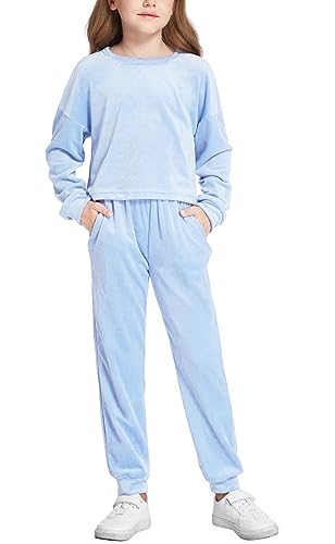 Image of Arshiner Girls 2 Piece Outfit Sweatsuits Set Kids Velour Sweatshirts & Sweatpants Tracksuits Set for Girls