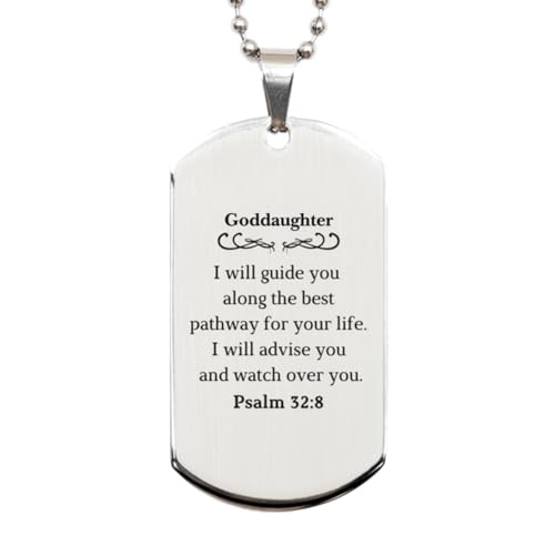 SOFEELSTORE Engraved Silver Dog Tag Goddaughter Gifts Psalm 32:8 Inspirational Guidance and Advice for Birthday or Graduation