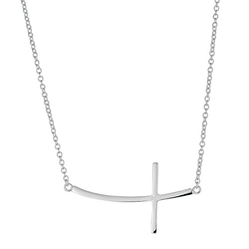 Ritastephens Sterling Silver Curved Sideways Cross Pendant Necklace