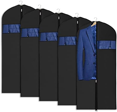 Univivi Garment Bag 43 inch Suit Bag for Storage (Set of 5), Foldable Washable Clear Lightweight Garment Bags for Costumes Suits Coats (60cm*109cm)