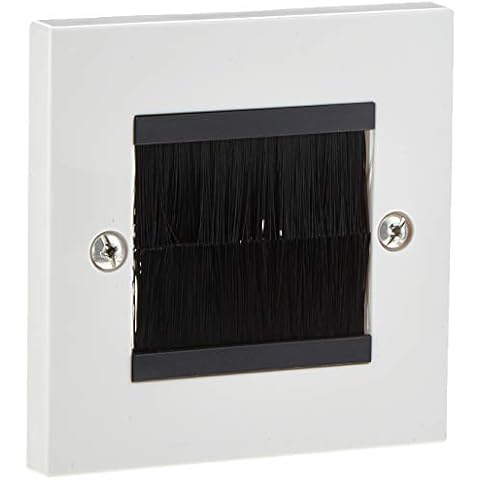 Aerials, Satellites and Cables White Cable Entry/Exit Brush Faceplate for Wall Outlet-Single Gang Cover