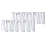 Chyhomenyc White Valances for Window, Light Filtering Short Curtains for Kitchen Bedroom Living Room, Rod Pocket Top Small Window Treatment Valance RV Bunk Panels, 60' Wx18 L, 2 Pieces