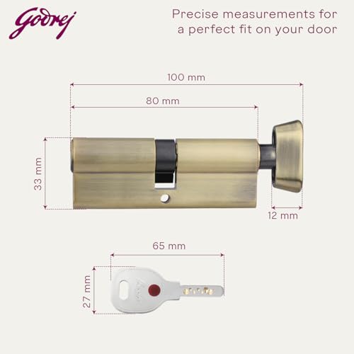 Image of Godrej Europrofile Ulturo XL+ for Main Doors & interconnecting Doors | 1CK 80mm | Antique Brass Finish | Door Thickness Upto 50mm | 4 Keys | 5 Years Warranty