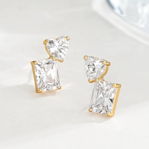 FETTERO Stud Earrings for Women - 14K Gold Plated CZ Hypoallergenic Earrings Studs Dainty Black CZ Leaf Gold Earrings for Women Trendy Statement Jewelry
