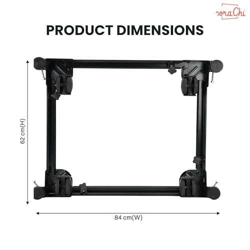 Image of SoraChi Adjustable Iron Washing Machine Stand with Wheels | Elevates Appliances to Prevent Water Damage & Reduce Vibrations | Universal Fit for Washers & Refrigerators (All Black)