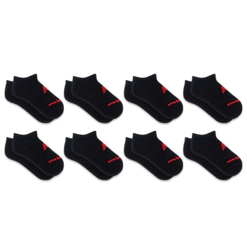 New Balance Kids' Performance Cushioned No Show Socks-8 Pairs-Breathable Mesh Arch Support, Black (Red Logo), Shoe Size: 2-93