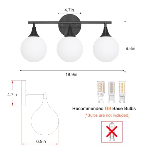 Image of Daunton Modern Matte Black Bathroom Vanity Light - Energy Efficient G9 Base Bathroom Lighting Fixtures Over Mirror, Anti-Glare 19 Inch Soft Illumination for Makeup & Shaving, Stylish and Affordable