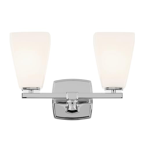 Image of Kichler Marant 2-Light Bathroom Vanity Light Fixture with Opal Glass in Chrome, Modern Wall Mount Light for Bathroom and Powder Room Over Mirror (14.25 x 9.5 in), 55215CH
