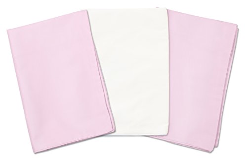 3 Toddler Pillowcases - 2 Pink and 1 White - for Pillows Sized 13x18 and 14x19-100% Cotton with Soft Sateen Weave - Envelope Style Closure - Machine Washable