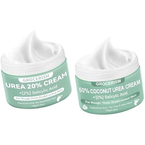 Grocerism Urea Cream 20 Percent For Feet Plus 2% Salicylic Acid 150g + Urea Cream 50 Percent for Feet with Coconut 5.29 oz Cover