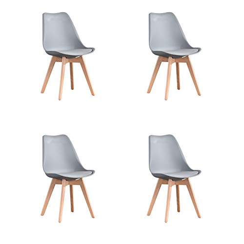 WV LeisureMaster Lot de 4 Chaise de Salle à Manger, Rétro Rembourrée Chaise de Salle de Bureau avec Pieds en Bois de Hêtre Massif, Gris Cover
