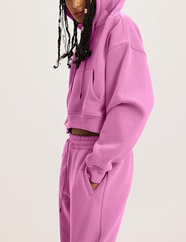 Flygo Womens Fleece 2 Piece Outfits Sweatsuit Crop Pullover Sweatshirt Joggers Pants Tracksuit Set