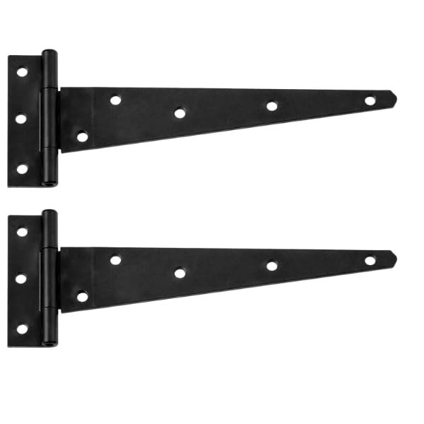 HomeZone 2pc T Hinges 12”/300mm – Heavy Duty Black Steel Gate Hinges, Powder Coated Rust Resistant Hinges for Wooden Gates, Shed, Doors & Outdoor Use