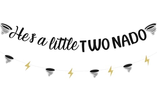 Image of Sursurprise Two Nado Birthday Party Decorations for Boys, He's a Little Two Nado Banner Black Tornado Sign, Tornado 2 Year Old Birthday Decor Supplies