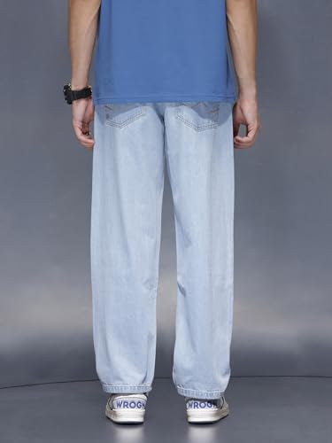 Image of WROGN Men's 100% Cotton Mid-Rise Jeans | Loose Fit